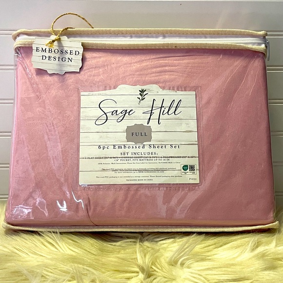 Sage Hill  FULL Size Embossed Dusty Rose Pink-  6 Piece Sheet Set - Picture 1 of 11